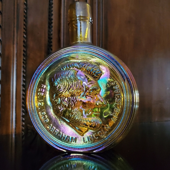 1970 NIB Decanter Abraham Lincoln Irredescent Carnival Glass Wheaton Nuline - Picture 5 of 15